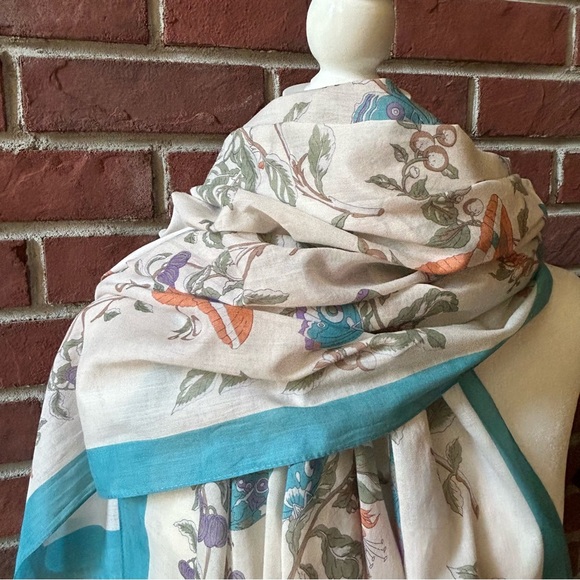•Ginnie Johansen Vintage 87’Cotton Floral Butterfly Shawl Scarf Made In Japan - Picture 4 of 13